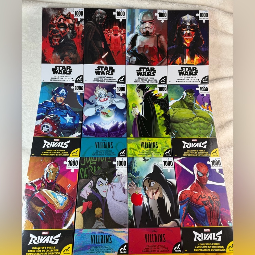 Lot of 12 jigsaw puzzles New 1000 piece Disney and Star Wars and Marvel Puzzle